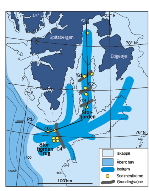 Kort over Storfjord-området for 22.000 år siden