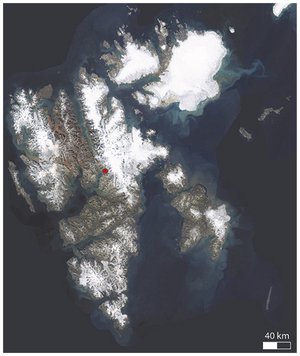 Satellitbillede af Svalbard.